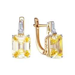 Cercei din aur roz cu pietre Cubic Zirconia Incolor, Cuarț lemon
