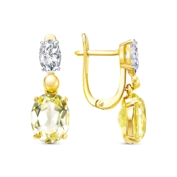 Cercei din aur galben cu pietre Cubic Zirconia Incolor, Cuarț lemon