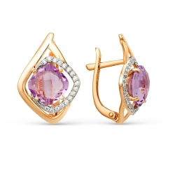 Cercei din aur roz cu pietre Cubic Zirconia Incolor, Ametist