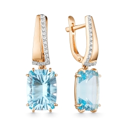 Cercei Suspendați din aur roz cu pietre Cubic Zirconia Incolor, Topaz albastru