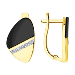 Cercei din aur galben cu pietre Cubic Zirconia Incolor, Onix negru