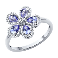 Inel din aur alb cu pietre Diamant, Tanzanit
