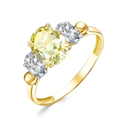 Inel din aur galben cu pietre Cubic Zirconia Incolor, Cuarț lemon