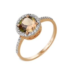 Inel din aur roz cu pietre Cubic Zirconia Incolor, Cuarț fumuriu