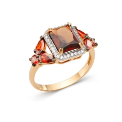 Inel din aur roz cu pietre Cubic Zirconia Incolor, Granat și Rodolit