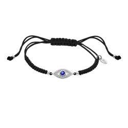 Brățară din argint  cu pietre Cubic Zirconia Incolor, Cubic Zirconia Albastru și Textil