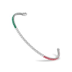 Brățară Tennis din aur alb cu pietre Cubic Zirconia Incolor, Cubic Zirconia Verde și Cubic Zirconia Roșu