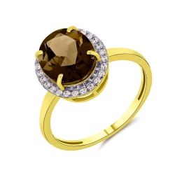 Inel din aur galben cu pietre Cubic Zirconia Incolor, Cuarț fumuriu