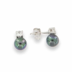 Cercei Pusete din argint  cu pietre Perla Imit., Cubic Zirconia Incolor