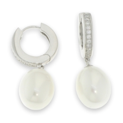 Cercei Creole din argint  cu pietre Cubic Zirconia Incolor, Perla Imit.