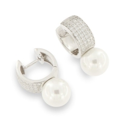 Cercei din argint  cu pietre Cubic Zirconia Incolor, Perla Albă