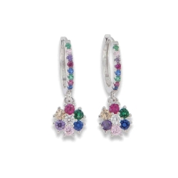Cercei Creole din argint  cu pietre Cubic Zirconia Verde, Cubic Zirconia Galben și Cubic Zirconia Roz