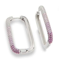 Cercei Creole din argint  cu pietre Cubic Zirconia Incolor, Cubic Zirconia Roz și Corindon (rubin)