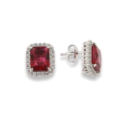 Cercei Pusete din argint  cu pietre Cubic Zirconia Incolor, Cubic Zirconia Roșu