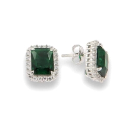 Cercei Pusete din argint  cu pietre Cubic Zirconia Incolor, Cubic Zirconia Verde