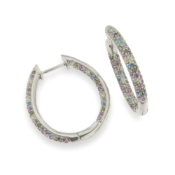 Cercei Pusete din argint  cu pietre , Cubic Zirconia Albastru și Cubic Zirconia Roz