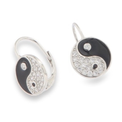Cercei din argint  cu pietre Cubic Zirconia Incolor, Finift și Tijă din oțel