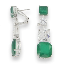 Cercei din argint  cu pietre Cubic Zirconia Incolor, Cubic Zirconia Verde