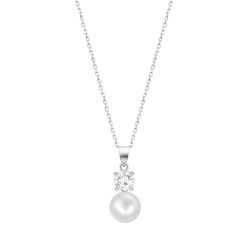 Colier din argint  cu pietre Cubic Zirconia Incolor, Perla Albă