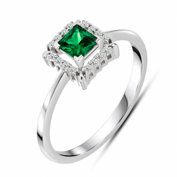 Inel din aur alb cu Cubic Zirconia Incolor, Cubic Zirconia Verde