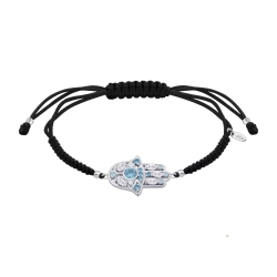 Brățară din argint  cu pietre Cubic Zirconia Incolor, Cubic Zirconia Albastru și Textil