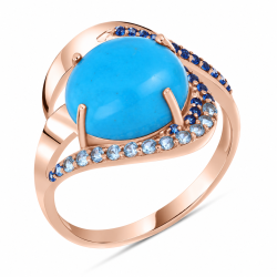 Inel din aur roz cu Turcoază, Topaz Swiss și Cubic Zirconia Albastru
