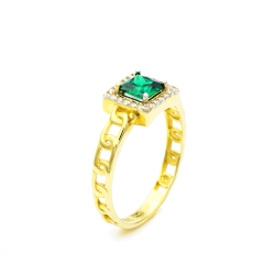 Inel din aur galben cu pietre Cubic Zirconia Incolor, Turmalin (sintetic)
