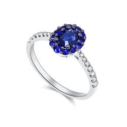 Inel din aur alb cu pietre Diamant, Safir