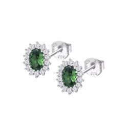 Cercei din argint cu Cubic Zirconia Incolor, Cubic Zirconia Verde