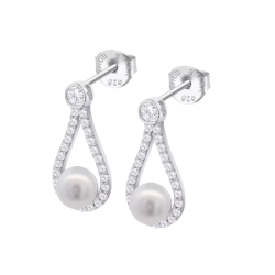 Cercei din argint cu Cubic Zirconia Incolor, Perla Albă