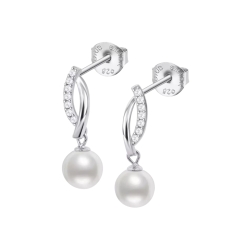 Cercei din argint cu Cubic Zirconia Incolor, Perla Albă