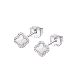 Cercei din argint cu Cubic Zirconia Incolor, Sidef Alb
