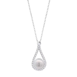 Colier din argint cu Cubic Zirconia Incolor, Perla Albă