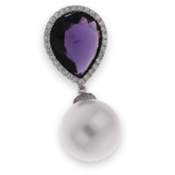 Pandantiv din argint  cu pietre Cubic Zirconia Incolor, Cubic Zirconia Liliachiu și Perla Imit.