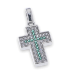 Cruce din argint  cu pietre Cubic Zirconia Incolor, Cubic Zirconia Verde
