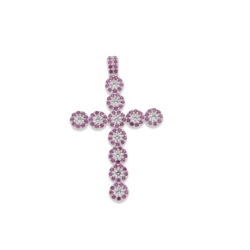 Cruce din argint  cu pietre Cubic Zirconia Incolor, Cubic Zirconia Roz