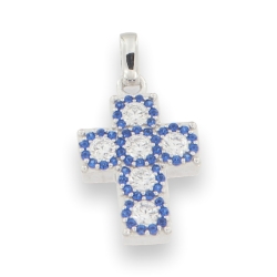 Cruce din argint  cu pietre Cubic Zirconia Incolor, Cubic Zirconia Albastru