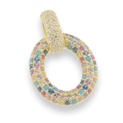 Pandantiv din argint placat cu aur  cu pietre Cubic Zirconia Incolor, Cubic Zirconia Albastru și Cubic Zirconia Roz