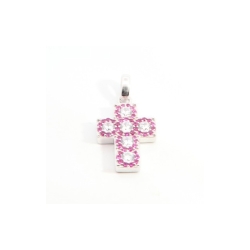 Cruce din argint  cu pietre Cubic Zirconia Incolor, Corindon (rubin)