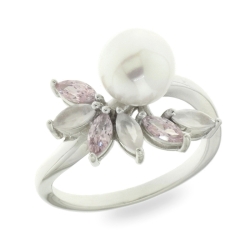 Inel din argint  cu pietre Cubic Zirconia Roz, Perla Imit.
