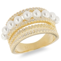 Inel din argint placat cu aur  cu pietre Cubic Zirconia Incolor, Perla Imit.