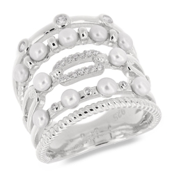 Inel din argint  cu pietre Cubic Zirconia Incolor, Perla Imit.