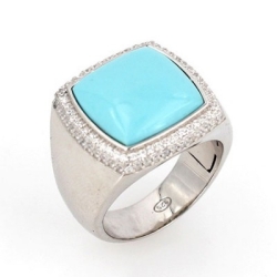 Inel din argint  cu pietre Turcoază (sint.), Cubic Zirconia Incolor