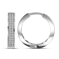 Cercei Creole din aur alb cu pietre Cubic Zirconia Incolor