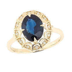 Inel din aur galben cu pietre Diamant, Safir