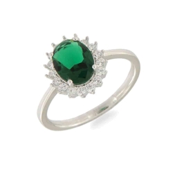 Inel din argint  cu pietre Cubic Zirconia Incolor, Cubic Zirconia Verde
