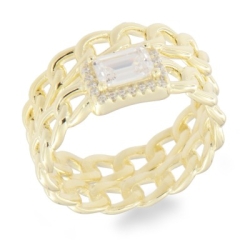 Inel din argint placat cu aur  cu pietre Cubic Zirconia Incolor