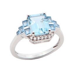 Inel din argint  cu pietre Cubic Zirconia Incolor, Cubic Zirconia Albastru