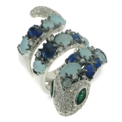 Inel din argint  cu pietre Cubic Zirconia Incolor, Cubic Zirconia Verde și Cubic Zirconia Albastru