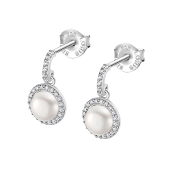 Cercei din argint cu Cubic Zirconia Incolor, Perla Albă